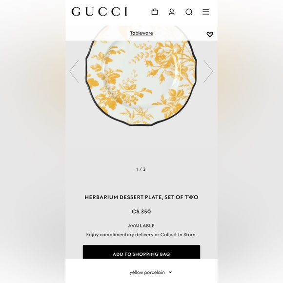 Gucci x Ginori Herbarium Porcelain Dessert Plate in Yellow, Set of 2 - Picture 5 of 5